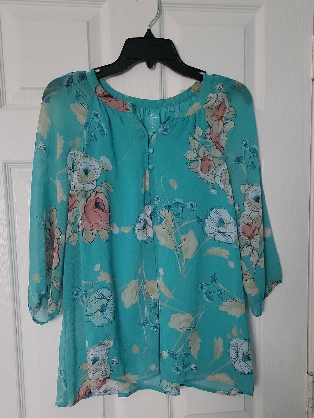 St. John's Bay Teal Floral Button-Front Blouse